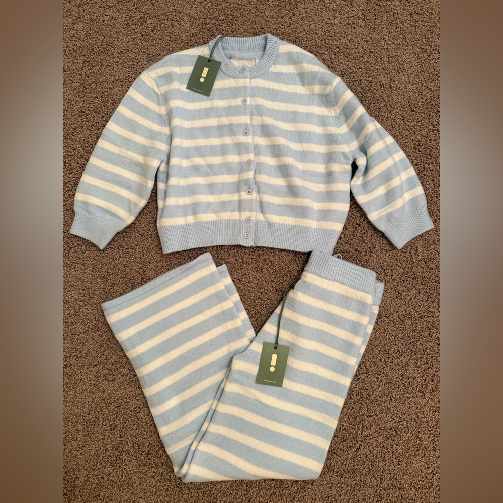 Daily Drills Blue and White Striped Kids Pajama Set